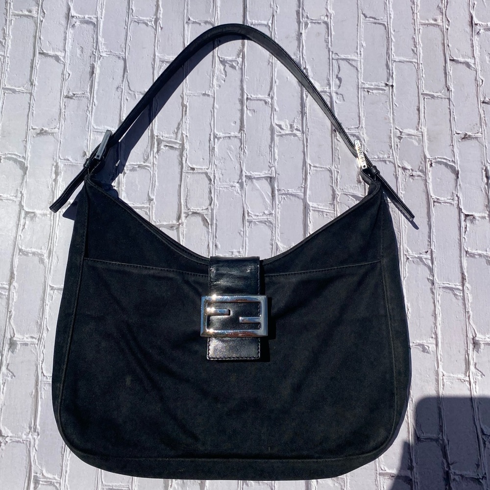 Fendi Black Shoulder Bag with Silver Buckle